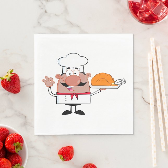 Guardanapo De Papel Cartoon Chef Holding Roast Turkey (Criador carregado)