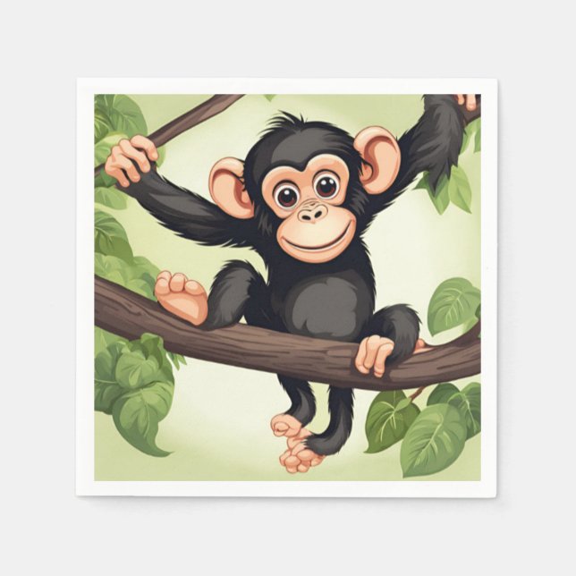 Guardanapo De Papel Cartoon Chimpanzé Engraçado e Bonito (Frente)