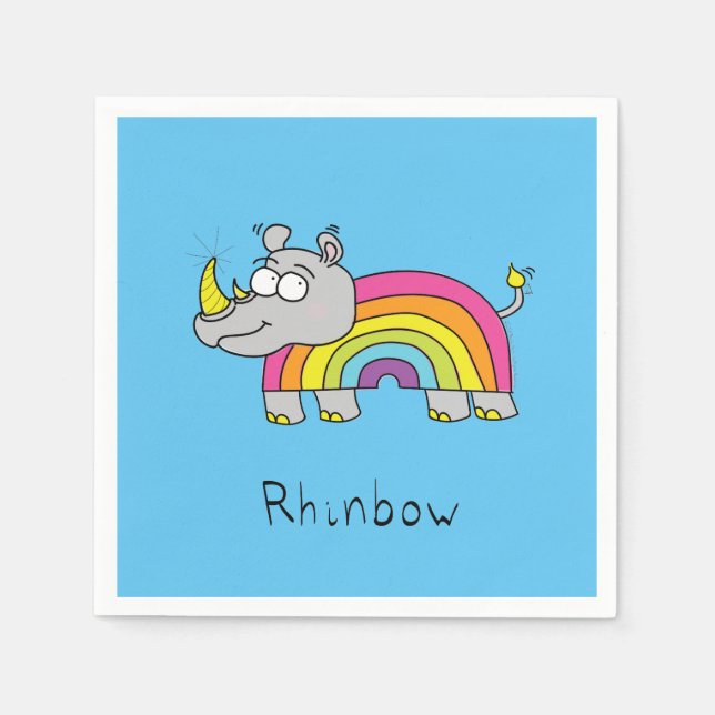 Guardanapo De Papel Cartoon Cute Rhino Rainbow Rhinocerontes Kids (Frente)