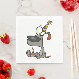 Guardanapo De Papel Cartoon de Cachorro Triste de Aniversário com Bolo