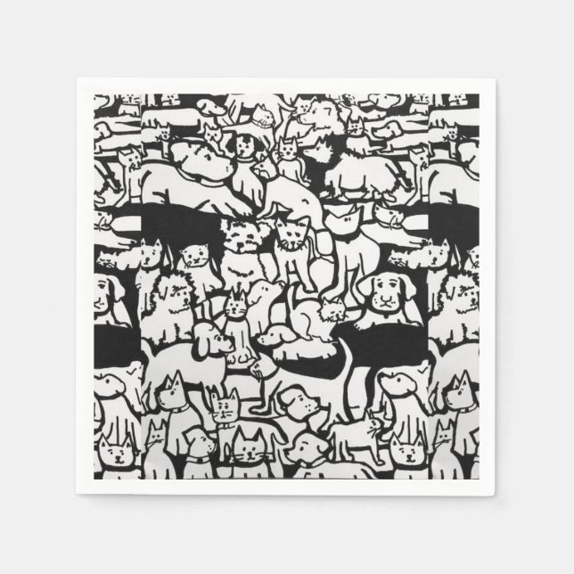 Guardanapo De Papel Cartoon de cães e gatos" Papel Nápoles (Frente)