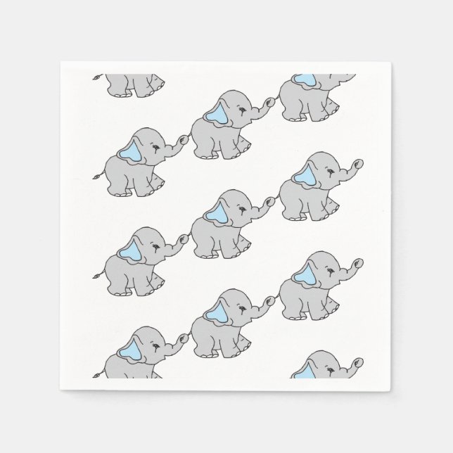 Guardanapo De Papel Cartoon Elefante de Padrão Desenhado à Mão Azul (Frente)