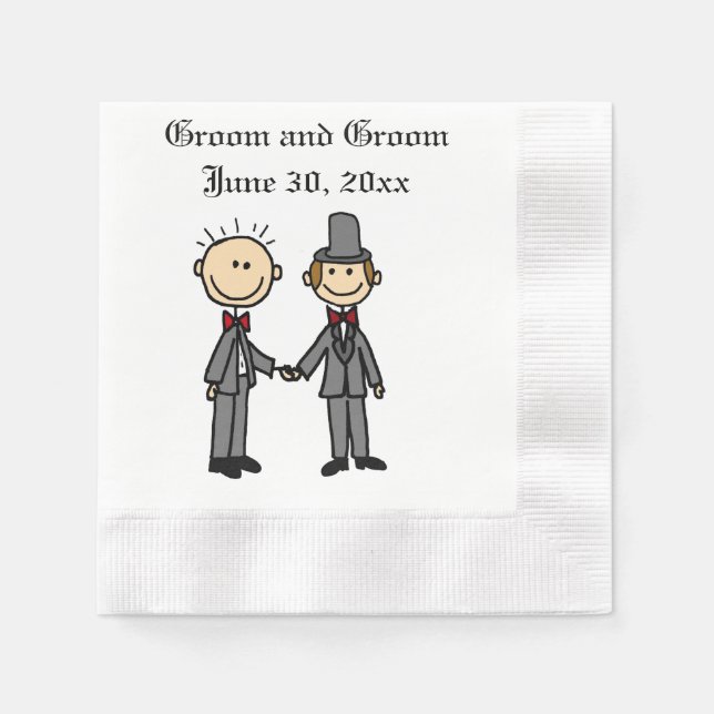 Guardanapo De Papel Cartoon Engraçado Casamento gay Grooms (Frente)