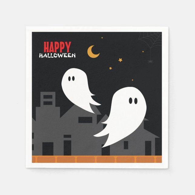 Guardanapo De Papel Cartoon fantasma da cidade de Halloween (Frente)
