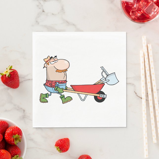 Guardanapo De Papel Cartoon Farmer com Wheelbarrow e Ferramentas (Criador carregado)