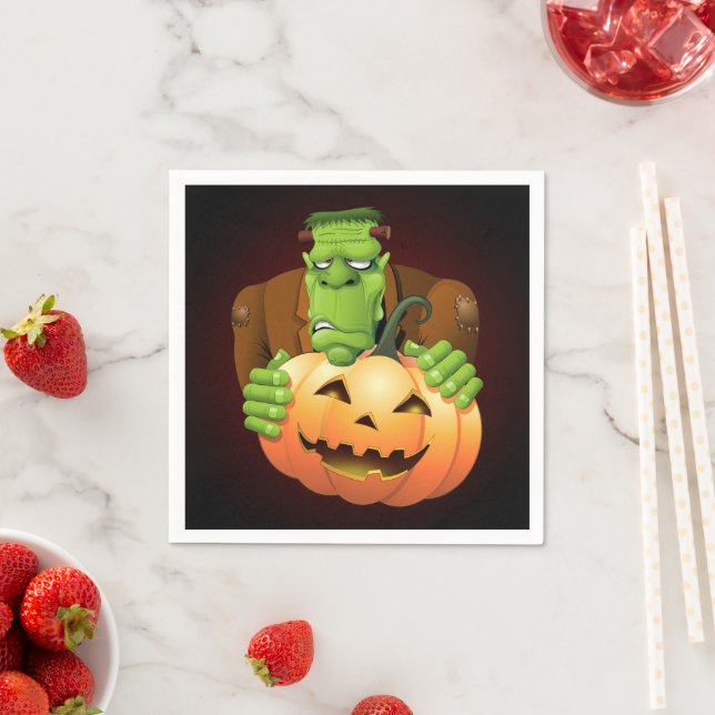 Guardanapo De Papel Cartoon Frankenstein Monster com Pumpkin (Insitu)