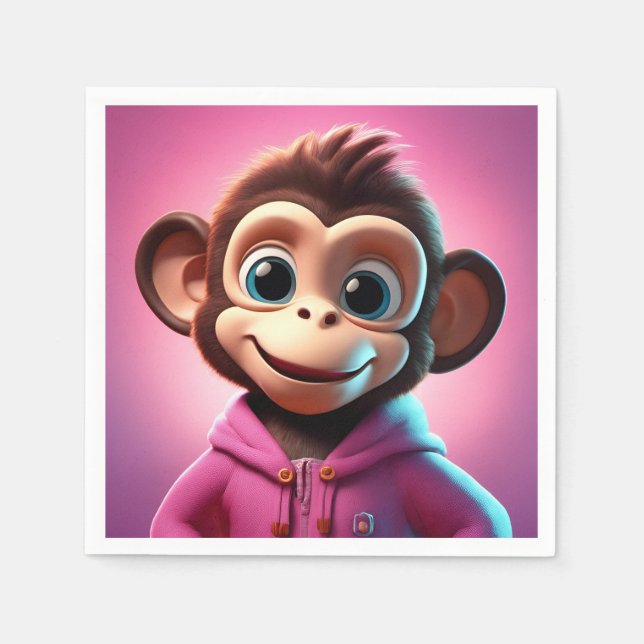 Guardanapo De Papel Cartoon Macaco Padrão Cocktail Napkins (Frente)