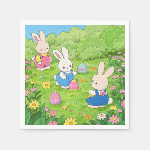 Guardanapo De Papel Cartoon Páscoa escondendo ovos em um jardim