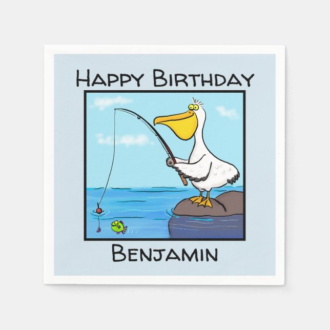 Guardanapo De Papel Cartoon pelicano de pesca engraçado (Frente)