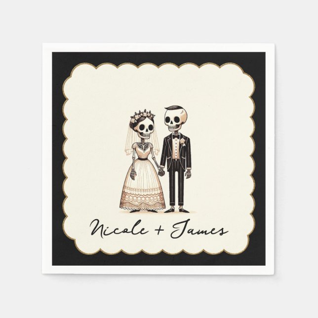 Guardanapo De Papel Cartoon Skeleton Bride + Casamento Whimsical (Frente)