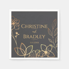 Guardanapo De Papel Carvão e Dourado Casamento