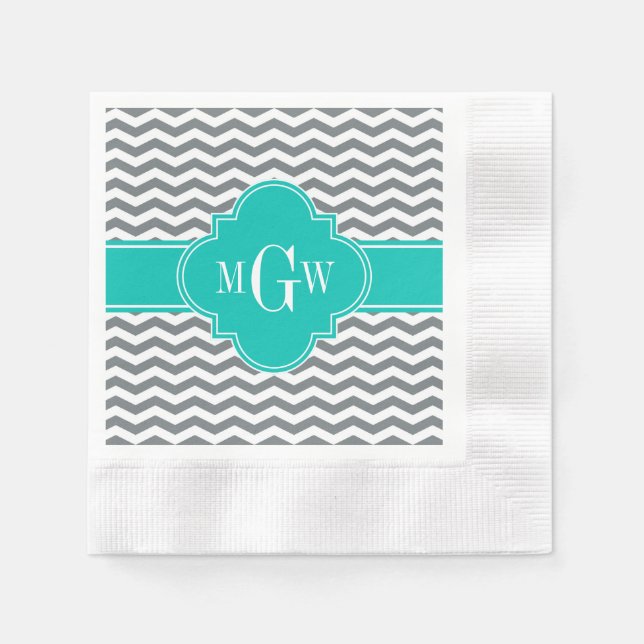 Guardanapo De Papel Carvões Thin Chevron Teal Quatrefoil 3 Monograma (Frente)