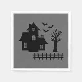 Guardanapo De Papel Casa Assombrada de Halloween com Morcegos e Árvore