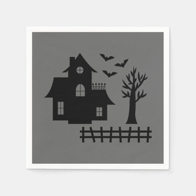 Guardanapo De Papel Casa Assombrada de Halloween com Morcegos e Árvore (Frente)
