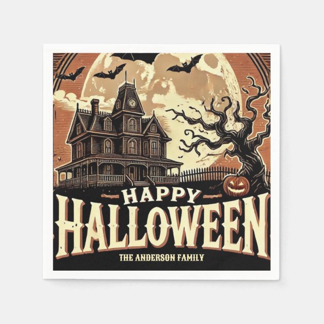 Guardanapo De Papel Casa Assombrada Pumpkins Spooky Assustador Hallowe (Frente)