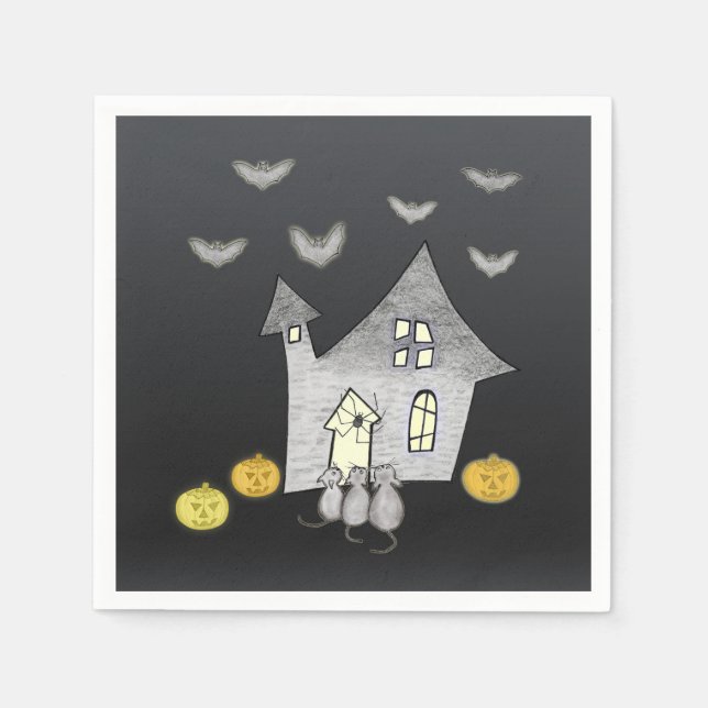Guardanapo De Papel Casa De Halloween, Gatos Pretos, Morcegos (Frente)