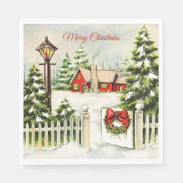 Guardanapo De Papel Casa de Natal Vermelha Lanterna Árvores de Pinheir