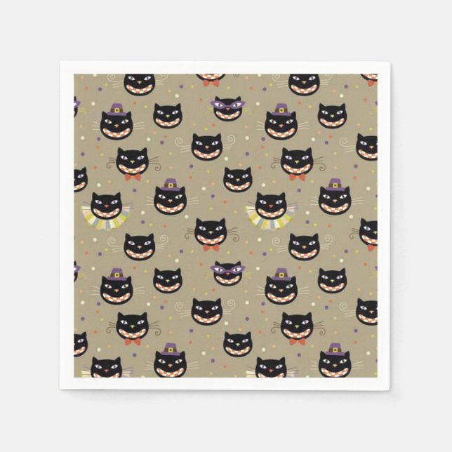 Guardanapo De Papel Casaco/Gatos Pretos do Dia das Bruxas (Frente)