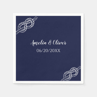 Guardanapo De Papel Casados com Nó de Corda Náutica Branco e Azul Casa