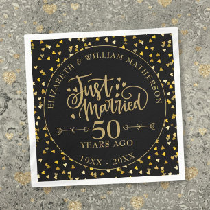 Guardanapo De Papel Casados há 50 anos Aniversário Preto e Dourado