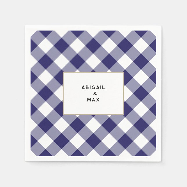 Guardanapo De Papel Casais Casais Azul Gingham Chá coquetel (Frente)