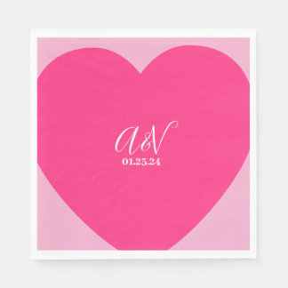 Guardanapo De Papel Casais de Coração Cor-de-Rosa Data Casamento
