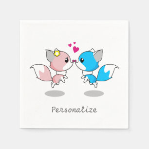 Guardanapo De Papel Casal cor-de-rosa & azul do Fox dos desenhos