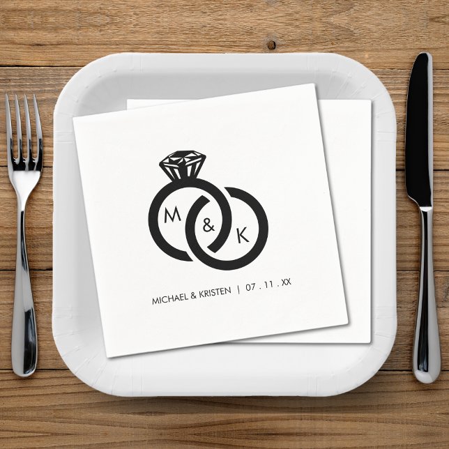 Guardanapo De Papel Casal de Anel Diamond Casamento Monograma (Diamond Ring Couple Monogram Wedding Napkins
)
