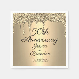 Guardanapo De Papel Casal de aniversário de casamento do Ouro Elegante