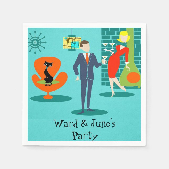 Guardanapo De Papel Casal de Cartoon da Idade do Espaço Retro Cocktail (Frente)