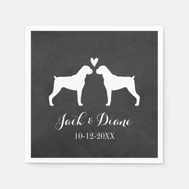 Guardanapo De Papel Casal de Casamento de Cães Boxer com Texto Persona (Frente)