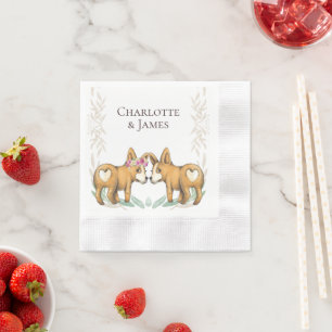 Guardanapo De Papel Casal de Casamento de Cães Corgi Cute Personaliza