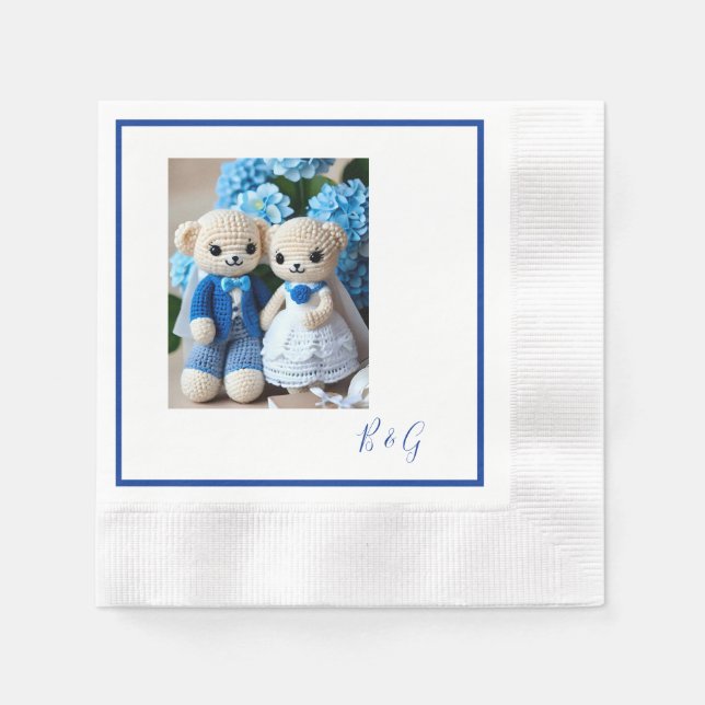 Guardanapo De Papel casal de casamento de figurino branco azul (Frente)
