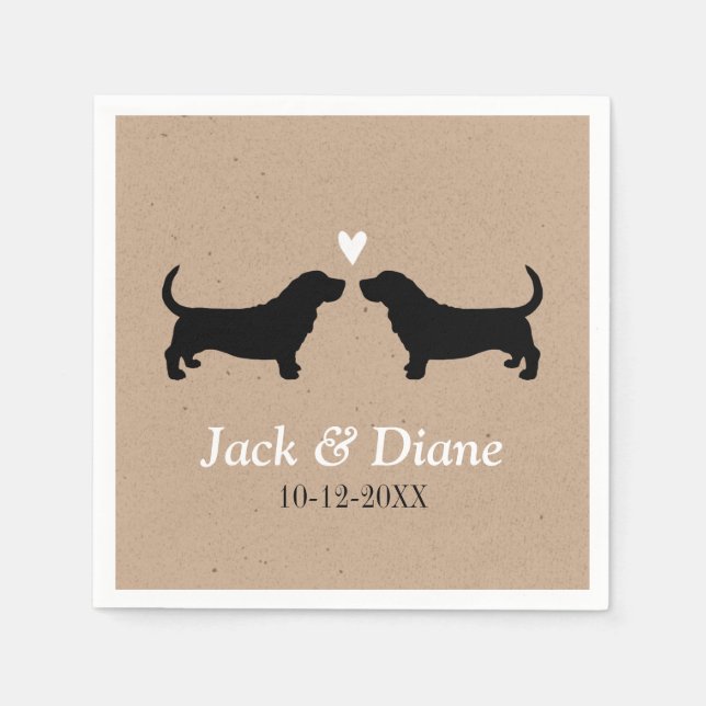 Guardanapo De Papel Casal de Casamento de Hounds Basset com Texto Pers (Frente)