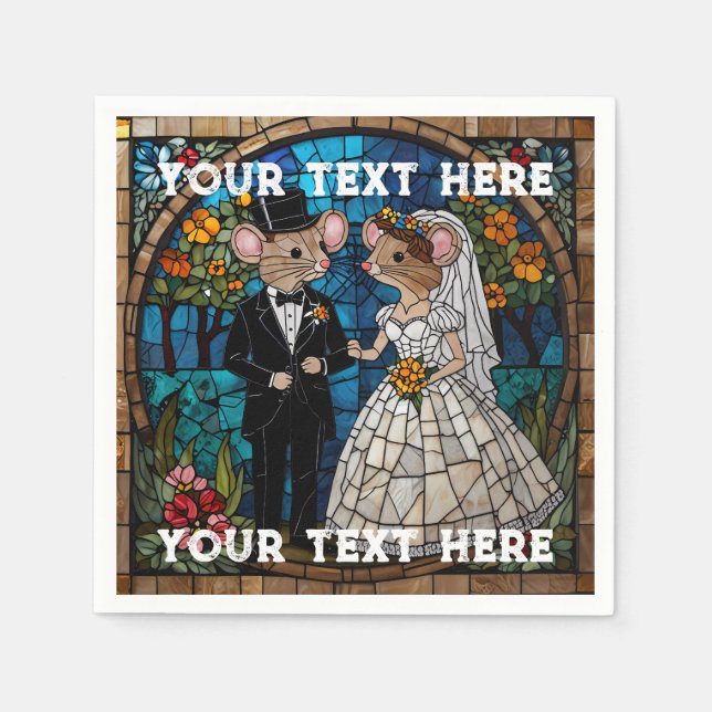 Guardanapo De Papel Casal De Casamento De Rato Mosaico, Efeito De Vidr (Frente)