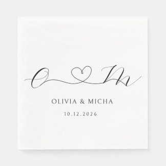 Guardanapo De Papel Casal de Coração Monograma Minimalista Preto e Bra