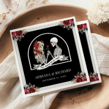 Casal de Esqueleto Gótico Rosas Vermelhas Casament