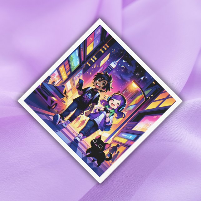 Guardanapo De Papel Casal de jogos animados com seu gato | (Criador carregado)