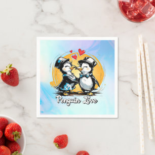 Guardanapo De Papel Casal de Pinguins Charmosos
