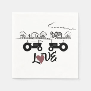 Guardanapo De Papel Casal do trator de silhueta na Fazenda de amor