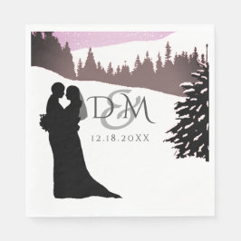 Guardanapo De Papel Casal em um Casamento no inverno de Montanha Snowy