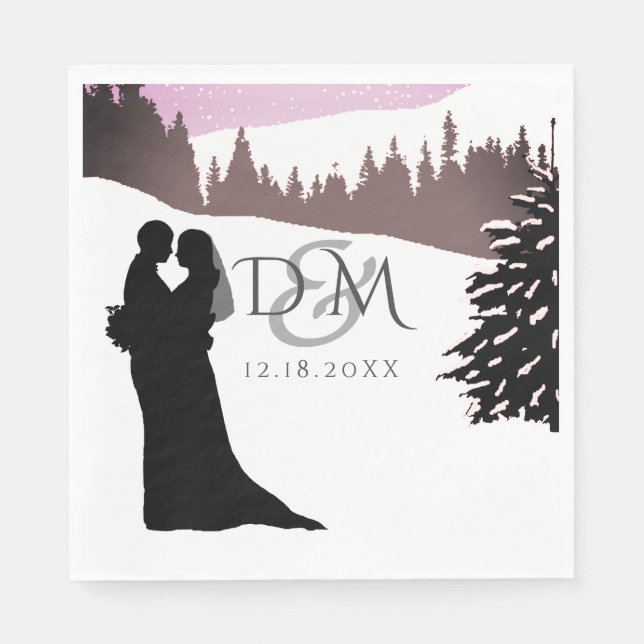 Guardanapo De Papel Casal em um Casamento no inverno de Montanha Snowy (Frente)
