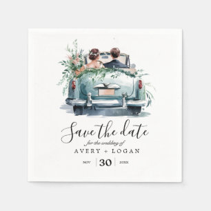 Guardanapo De Papel casal na cor d'água do carro vintage salvar a data