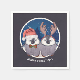 Guardanapo De Papel Casal Pinguim Natal Adorável Personalizado