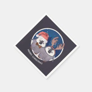 Guardanapo De Papel Casal Pinguim Natal Personalizado Adorável