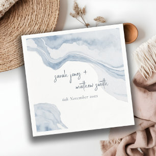 Guardanapo De Papel Casamento abstrato Blue Coastal Beach Watercolor
