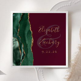 Guardanapo De Papel Casamento Ágata Esmeralda Verde Dourado Script Bur