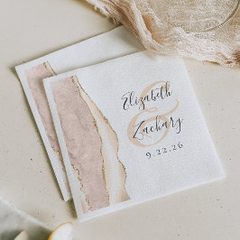 Guardanapo De Papel Casamento Ágata Geodo Script Marfim Dourado