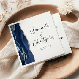 Guardanapo De Papel Casamento Agate Azul Marinho Prata Script