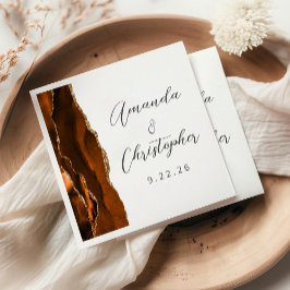 Guardanapo De Papel Casamento Agate Laranja Queimada Dourado Script